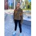 Krótka kurtka crop khaki brązowa bawełniana z ozdobną kieszenią