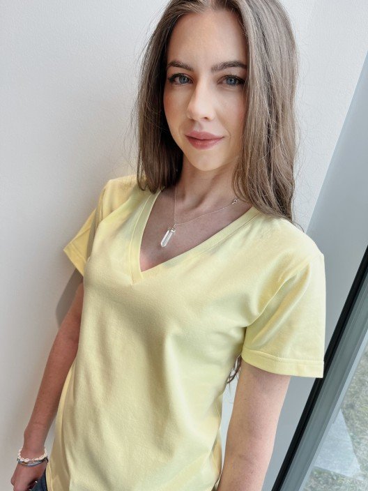 Kanarkowy t-shirt damski vneck żółty bawełniany polska produkcja